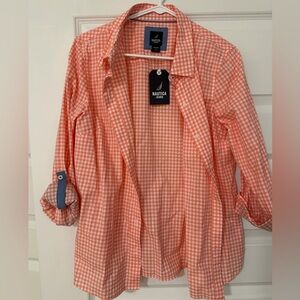 Nautica Women's Orange Checkered Shirt